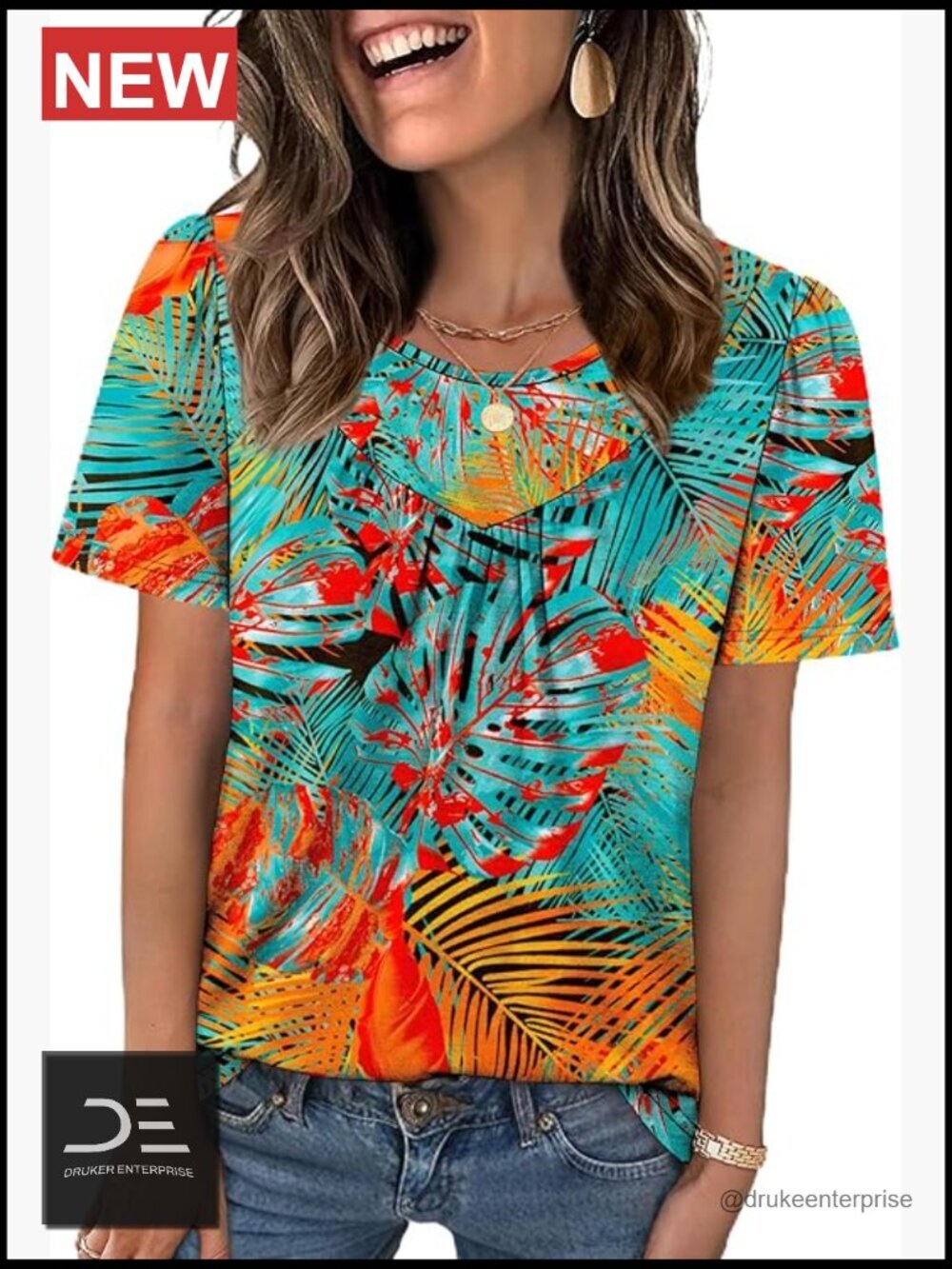 Trendy Short Sleeve Pleated Crewneck Tee Blouse Dressy Casual Top